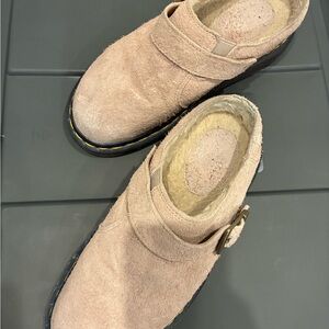 Dr. Martens Beige Suede Isham Clog with Black Sole Accents